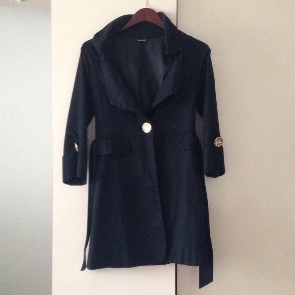 Black  Priorities Trench coat with gold buttons